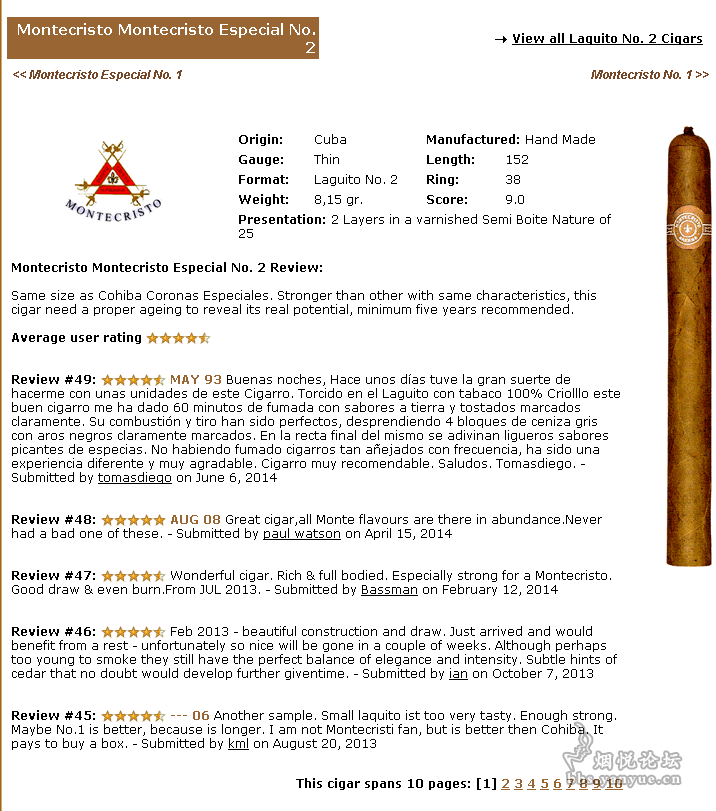 那一年尝百草之蒙特特级2（Montecristo Especial No.2） - 雪茄交流 - 烟悦网论坛